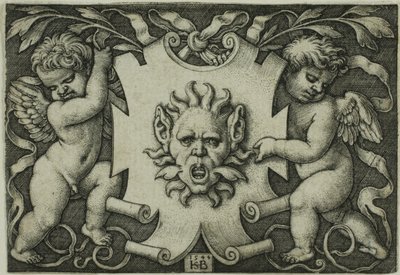 二人の魔人が持つ仮面の飾り 作： Hans Sebald Beham