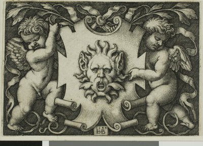 二人の魔人が持つ仮面の飾り 作： Hans Sebald Beham