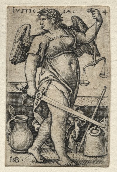 神と七つの枢機卿の美徳の知識: 正義 - Justicia 作： Hans Sebald Beham