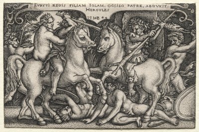 ヘラクレスの労働：ヘラクレスがアイオールを誘拐する、1544年。 作： Hans Sebald Beham