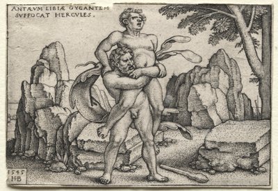 ヘラクレスの労働：アンタイオスを粉砕するヘラクレス 作： Hans Sebald Beham
