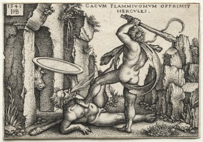 ヘラクレスの労働：ヘラクレスが巨大なCacusを殺す、1545年。 作： Hans Sebald Beham