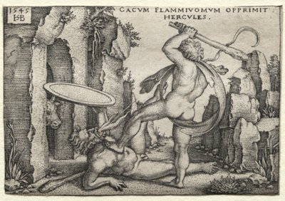 ヘラクレスの労働：ヘラクレスが巨大なCacusを殺す、1545年。 作： Hans Sebald Beham