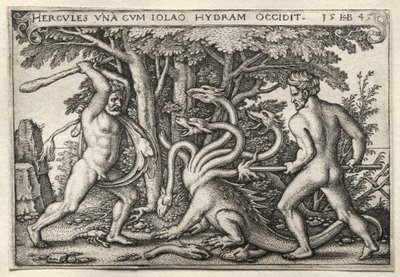 ヘラクレスの労働: ラーネアン ヒドラを殺すヘラクレス 作： Hans Sebald Beham