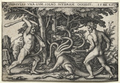 ヘラクレスの労働：ヘラクレスがレルネアンハイドラを殺す、1545年。 作： Hans Sebald Beham
