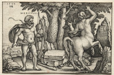 ヘラクレスの労働：ネスキュスを撃つヘラクレス、1542年。 作： Hans Sebald Beham