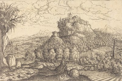 中央に城のある風景、1553年。 作： Hans Sebald Lautensack