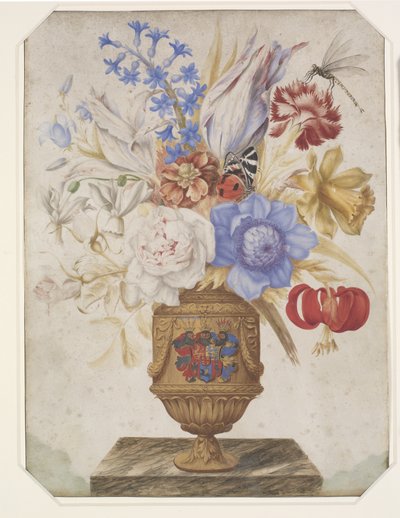 ホルスタイン・ゴットルプの紋章が付いた金色の花瓶の花。 作： Hans Simon Holtzbecker