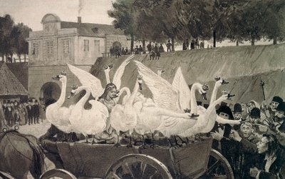 ハンス・テグナー（1853-1932）がハンス・クリスチャン・アンデルセン（1805-1875）の童話に描いた「野生の白鳥」。 作： Hans Tegner