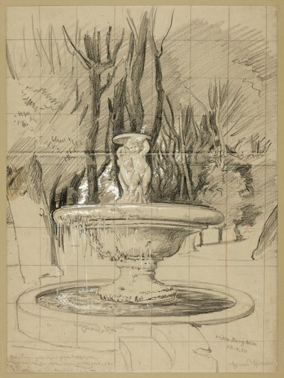 ボルゲーゼ公園の庭にあるプッティの噴水 作： Hans Thoma