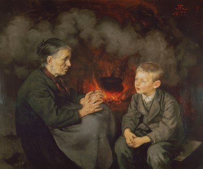 祖母がおとぎ話を語る 作： Hans Thoma