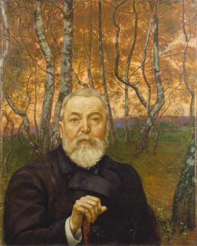 白樺林の前での自画像 作： Hans Thoma