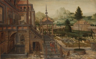 貧しいラザロが前景にある宮殿の庭園 作： Hans Vredeman de Vries