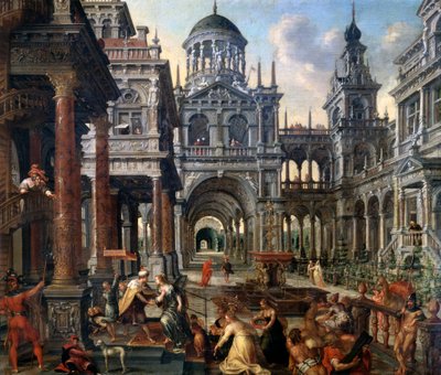 「ソロモンの前のシバの女王」、1601年。 作： Hans Vredeman de Vries