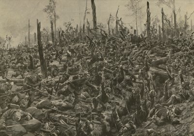 1915 年 7 月 5 日の砲撃後のボア ル プレトルのフランスのブロックハウスと塹壕に対するドイツの攻撃 (リソ) 作： Hans W. (after) Schmidt