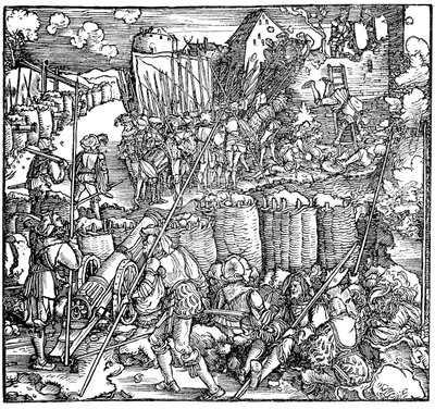 要塞の包囲。 1532年のペトララークによる 『フィジッケ・アゲインスト・フォーチュン』のイラスト 作： Hans Weiditz the Younger