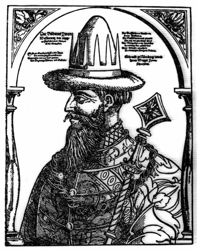 ロシアの皇帝イワン4世（1533-1584）の肖像。キシログラフィーはハンス・ウェイゲル。 作： Hans Weigel