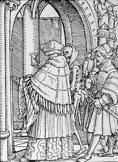 ハンス・ラッツェルバーガーによって刻まれた「死のダンス」の死とキヤノン、1538年頃 作： Hans after Holbein the Younger