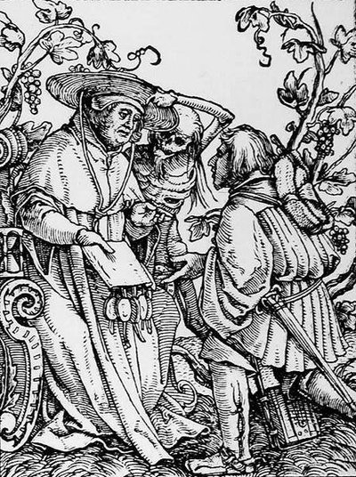 ハンス・ラッツェルバーガーによって刻まれた「死のダンス」の死と枢機卿、1538年頃 作： Hans after Holbein the Younger