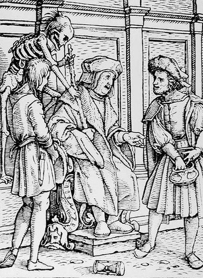 ハンス・ラッツェルバーガーが刻んだ「死のダンス」の死と裁判官、1538年頃 作： Hans after Holbein the Younger