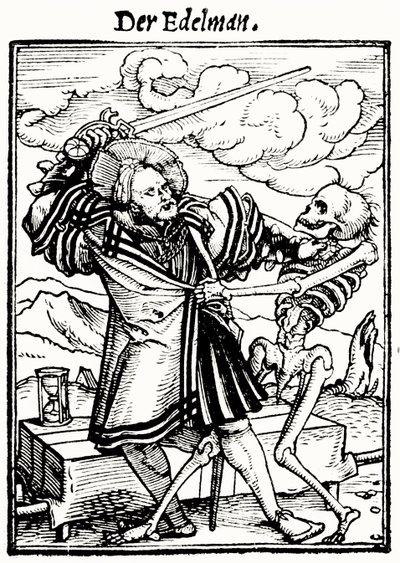 ハンス・ラッツェルバーガーによって刻まれた「死のダンス」の死と貴族、1538年頃 作： Hans after Holbein the Younger