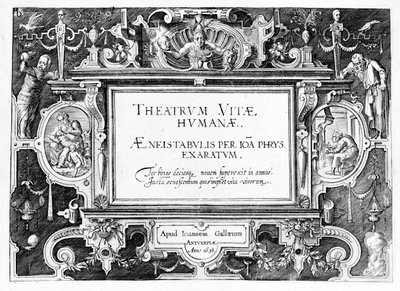 ヨハネスWierix（1549-c.1618）によって刻まれた「Theatrum Vitae Humanae」のタイトルページは1638年に再版されました 作： Hans or Jan Vredeman de Vries