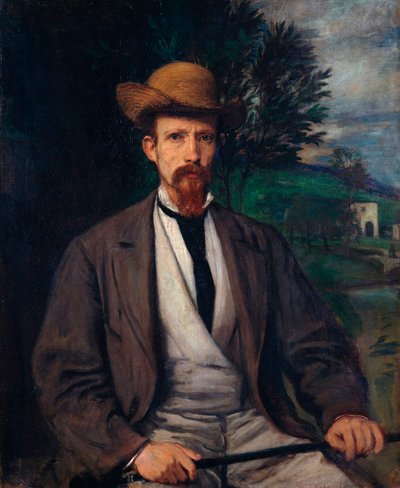 「黄色い帽子を被った自画像」 ハンス・フォン・マリース（1837-1887）の絵 97x80 cm 油彩・カンヴァス 1874年 ベルリン美術館（Staatliche Museen, Berlin 作： Hans von Marées