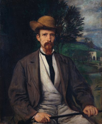 黄色い帽子をかぶった自画像、1874 作： Hans von Marées