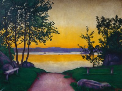 夜の雰囲気、ヴィクスフィヨルデン 作： Harald Oscar Sohlberg