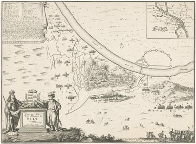 プラッテグロンド ヴァン ブダ、1686 年 市の計画と 1686 年のビュードの攻撃 (オブジェクトのタイトル) 作： Harmanus van Loon