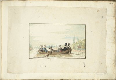 ズヴォルセ運河のボートに乗った 6 人の会社 作： Harmen ter Borch