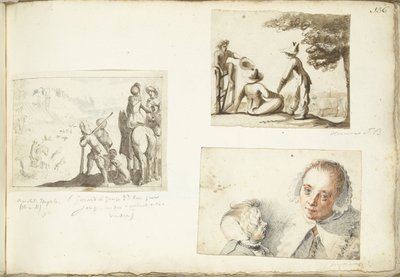 ハヤブサを連れたハンター、羊飼いの少年、妻子 作： Harmen ter Borch