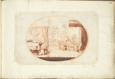 楕円形の 2 人の女性と猫のキッチン インテリア 作： Harmen ter Borch