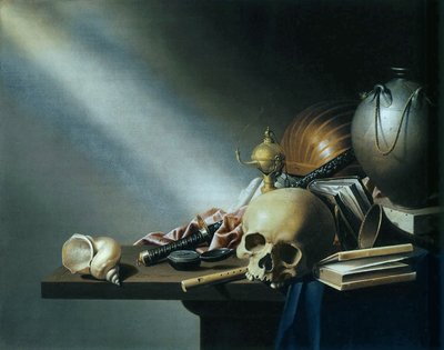 静物：人類の虚栄心の寓話、1640年頃（オーク材のパネルに油彩） 作： Harmen van Steenwyck