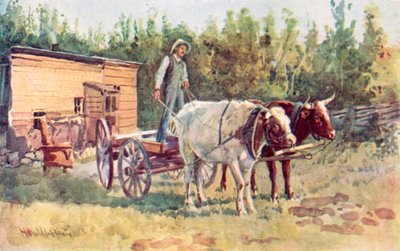 独身小屋と彼の牛のチーム 作： Harold Copping