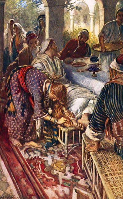 軟膏の箱を持つ女性 作： Harold Copping