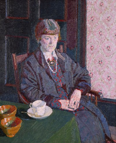 テーブルに座っている女性 作： Harold Gilman