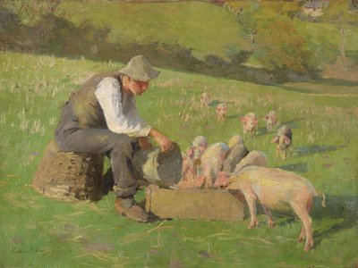 給餌時間（キャンバスに油彩） 作： Harold Harvey