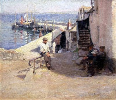 Newlyn Street Scene (キャンバスに油彩) 作： Harold Harvey