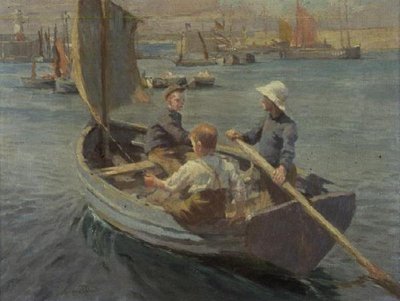 ニューリン ハーバーでのセーリング 作： Harold Harvey