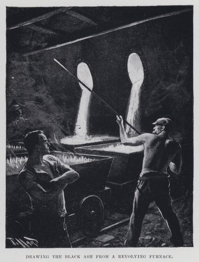 回転炉の黒い灰を引く（モノクロ写真 作： Harold Hume Piffard