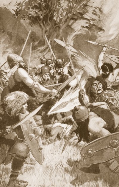 ルグの魔法の槍、チャールズスクワイアによる「ケルトの神話と伝説」のイラスト、1905年 作： Harold Robert Millar