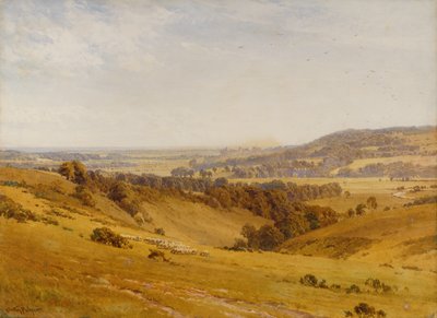 アランデル城の遠景 (鉛筆と水彩) 作： Harold Sutton Palmer