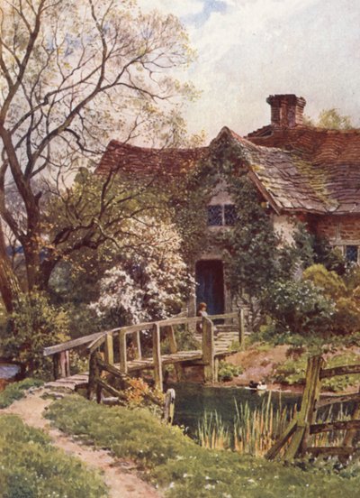 オックリー近くの古代のコテージ（カラーリトグラフ） 作： Harold Sutton Palmer