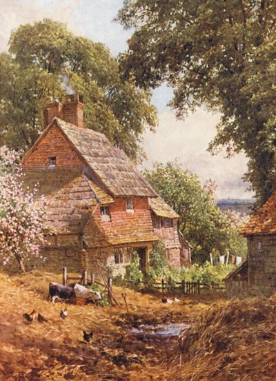 リース・ヒル近くの古い農場（カラーリトグラフ） 作： Harold Sutton Palmer