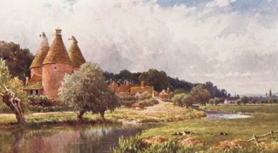 ファーンハム近郊ホップキルン（カラーリトグラフ） 作： Harold Sutton Palmer