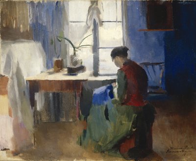 女性裁縫 作： Harriet Backer