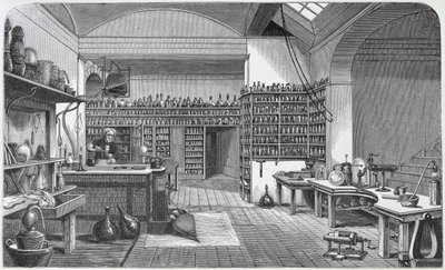 ヘンリーベンスジョーンズの「ファラデーの生涯と手紙」からの彼の地下室でのマイケルファラデー（1791-1867）、1870年、1869年公開 作： Harriet Jane Moore