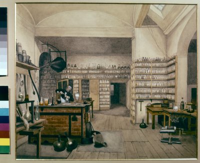 王立研究所の研究室で作業するマイケル・ファラデー 作： Harriet Jane Moore