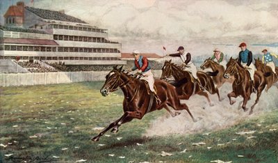 ダービーを制するアイシングラス（カラーリトグラフ 作： Harrington Bird